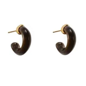 Kendra Scott Mikki Huggie Earrings in Vintage Golden Obsidian. - Picture 1 of 6