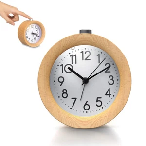 Wecker Analog Ohne Ticken Holz mit Snooze Nachttisch Tischuhr Nachtlicht Retro - Bild 1 von 19