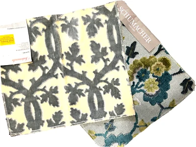 Schumacher  Floral Velvet Fabric Designer Samples 12" Sq. Lite Blue Lot 2 NWT - Image 1 of 4
