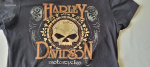 Harley Davidson Black T-Shirt Double Sided Skull Womens M (GATEWAY ST. LOUIS MO) - Picture 1 of 13