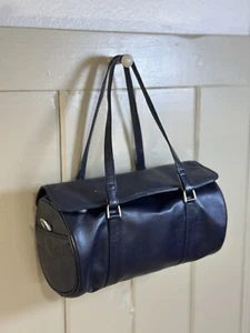 Vintage Dizengoff Barrel Dark Navy Bag Purse Shoulder Crossbody Leather Duffel - Picture 1 of 11