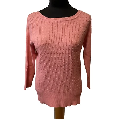 United States Sweaters Cable Knit Pullover  Sleeve Coral Cotton Blend L NWOT - Image 1 of 4