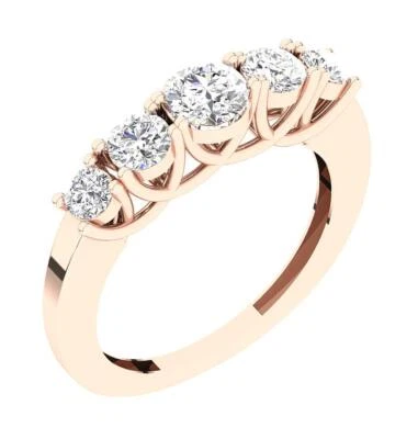 VS F 1.50 Ct Lab Grown Diamond Five Stone Wedding Ring For Women 14K Rose Gold - Image 1 of 4