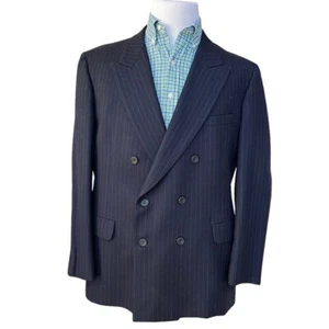 C&R Clothiers Blazer Herren 44R Wolle dunkelblau Nadelstreifen Zweireiher Sakko - Bild 1 von 16
