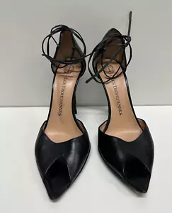 Les Tropeziennes women 5.5/35.5 stiletto black leather heel open toe lace shoes - Picture 1 of 12