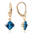 14K. GOLD LEVERBACK EARRING WITH NATURAL BLUE TOPAZ (Yellow Gold)