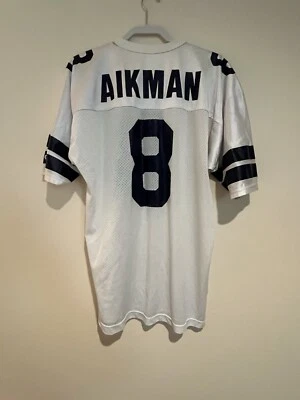 Camiseta de fútbol americano Dallas Cowboys #8 vintage para hombre talla 44 grande Aikman Champion blanca Foto 1 de 4