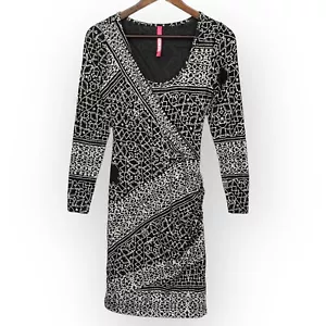 Plenty by Tracy Reese Surplice Dress Women Size S Black Print Stretch Lined - Picture 1 of 13