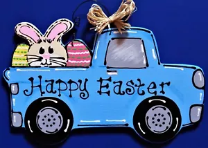 Happy Easter VINTAGE Style TRUCK WALL ART Sign Door Hanger Plaque Rabbit Decor - Picture 1 of 1