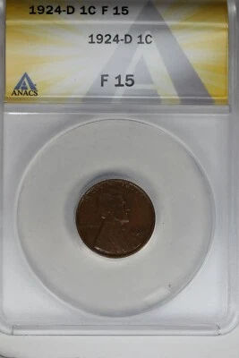 1924-D   .01   ANACS   F 15    Lincoln Head Cent, Lincoln One Cent - Image 1 of 2