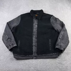 Levis Jacket Mens XL Black Denim Trucker Premium Panelled Sherpa Fleece Coat - Picture 1 of 16
