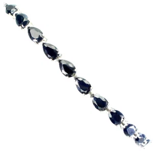 925 Sterling Silver Bracelet Pear Black Blue Sapphire 6x4mm Gemstone Jewelry 9.5 - Picture 1 of 10