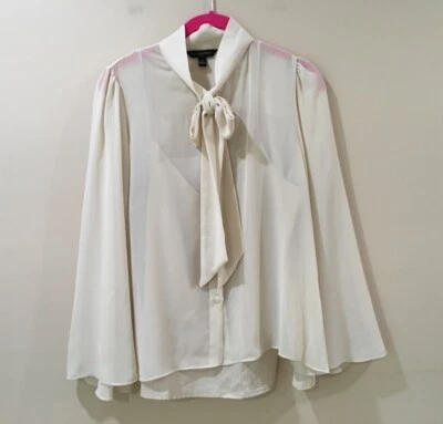 BANANA REPUBLIC Bell-Sleeve Tie Blouse Women S Beige Chiffon Classic Work Career - Image 1 of 4