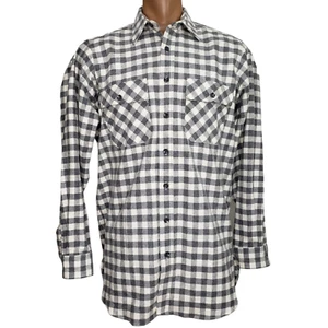 LL Bean Chamois Shirt L/S Flap Pockets Vintage Gray Cream Plaid Cotton USA Tall - Picture 1 of 7