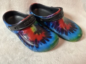 Crocs Bistro (Work Approved) FUN COLORFUL Tie-Dye Graphic Clog Sz Mn 9 Wmn 11 - Picture 1 of 12
