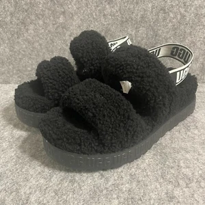 UGG Oh Fluffita Black White Slippers Winter Cozy Womens Size 9 - Picture 1 of 8