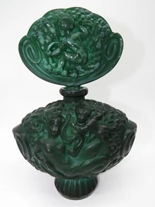 Porta profumo bottiglia vetro cristallo malachite Bohemia anni 30. Altezza 20 cm - Foto 1 di 8