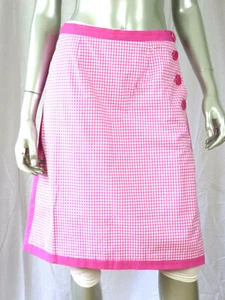 SUTTON STUDIO SZ 8 NWOT Cotton Thin Linin Pink Trim Small Checkers Buttons Skirt - Picture 1 of 11