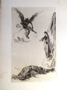 FRENCH SCHOOL NINETEENTH EAU FORTE SYMBOLISM HOLY VIRGIN DEVIL SATAN ODILON REDON - Picture 1 of 5