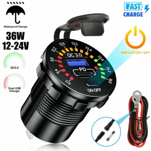 12V/24V Dual USB Car Fast Charger Socket Power Outlet Voltmeter Boat Marine RV - Picture 1 of 14