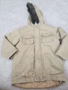 old navy Boy Faux fur lined hooded jacket size 5T tan - Picture 1 of 7