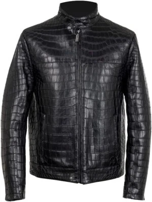 Mens Black Alligator Crocodile Pattern on genuine Lambskin leather Jacket - Image 1 of 4