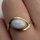 14k Solid Yellow Gold Oval Opal Ring