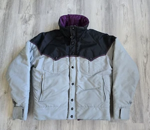 Vtg Men's First Down Jacket Goose Down Puffer Snap/Zip Front Grey/Purple Med. - Picture 1 of 19