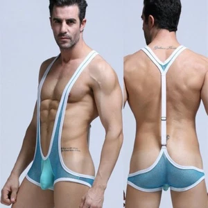 Body uomo rete a rete sexy sottotute mankini wrestling jockstrap lingerie - Foto 1 di 18