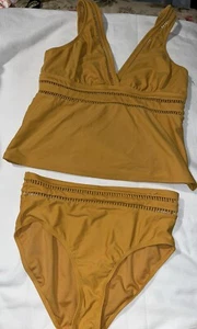 Time And Tru Swimsuit Women's 2 Piece Size L 12/14 Top Med Bottom 8/10 Yellow - Picture 1 of 3