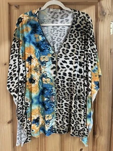 Trois Ka Made In France schönes One Size Top Animal Print blau Kaftan Urlaub - Bild 1 von 16