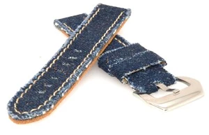 Vaqueros/cuero correa de reloj acolchada con costura - Vaqueros look azul marino 24 mm - Imagen 1 de 3