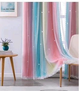 Vorhänge für Mädchen Schlafzimmer Deko Regenbogen Verdunkelungsvorhänge EIN PANEEL 52x63 - Bild 1 von 5