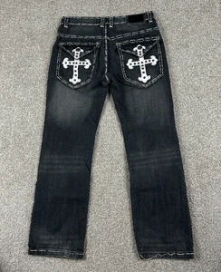 VTG Victorious Jeans Men 32x30 Black Denim Studded Cross Flap Pockets Y2K *32x28 - Picture 1 of 11