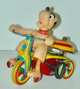 Linemar Celluloid Pluto Tin Litho Tricycle W/U Toy Walt Disney Prod 1960s Japan - Picture 1 of 7