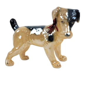 Vintage Terrier Dog Lusterware Porcelain Pottery Figurine 5-3/4" x 7-1/2" - Picture 1 of 9
