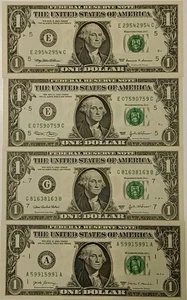 $1 Dollar Bill Repeater Serial Number 1999, 2003, 2003A & 2017A Set Of 4 Notes - Picture 1 of 4