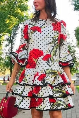 🆓US🛃 SS2015 Dolce&Gabbana carnation floral cotton polka dot white dress IT 40 - Image 1 of 4