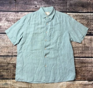 Tasso Elba Island Shirt Mens Medium Silk Linen Short Sleeve Button Up Pocket - Picture 1 of 10