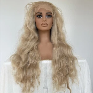 Ash Blonde Synthetic Hair Heat Resistant Long Wavy Frontal Lace Wig - Picture 1 of 11
