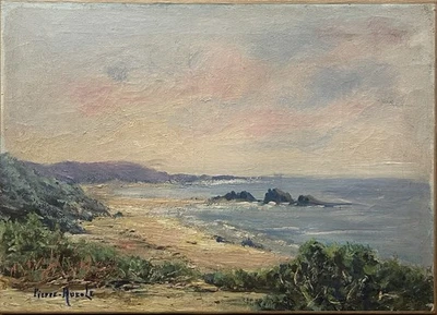 Tableau Peinture 19è XIXè Pierre Auzole Orientalisme Algérie Plage Figuier rare - Photo 1/4