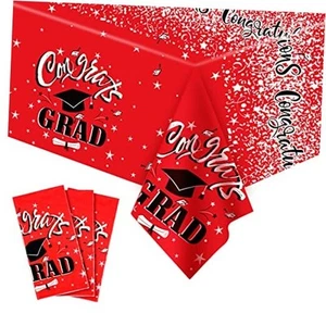 3 Pcs 2025 Graduation Tablecloths Plastic Congrats Grad Table Cover Class Red - Picture 1 of 8