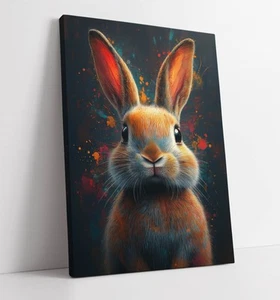 CUTE BUNNY RABBIT FACE PAINTING -DEEP FRAMED CANVAS WALL ART PRINT - Picture 1 of 2