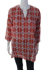 Roberta Roller Rabbit Women's Long Sleeves Cotton Tunic Abstract Orange Size 12 - Picture 1 of 3