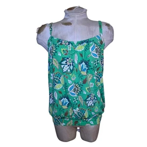 Lands End Damen Tankini Badeanzug Oberteil Größe 8 grün geblümt - Bild 1 von 4