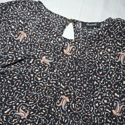 Blusa Madewell 100% Seda Grande Negra Floral Campesina Cottagecore Manga Volantes Foto 1 de 4