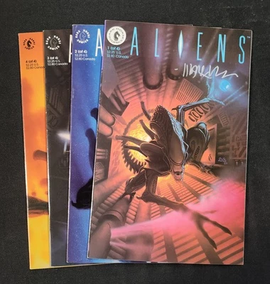 Aliens 4 piezas #1-4 - Completo/Firmado Mark Verheiden/Cubierta de conexión (7,5-9,2) 1989 Foto 1 de 4