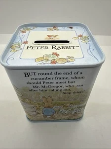 Salvadanaio in latta vintage anni 90 Beatrix Potter Peter Rabbit Frederick Warne & Co. - Foto 1 di 7