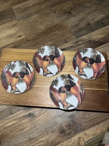4 Melamine Boston International Pine Birds Appetizer Plates 6.25” Shatter Proof - Picture 1 of 7