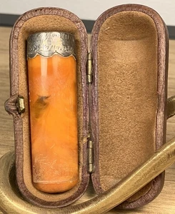 1903 Genuine Amber & Sterling Silver Cigarette or Cigar Holder in Case Antique - Picture 1 of 13